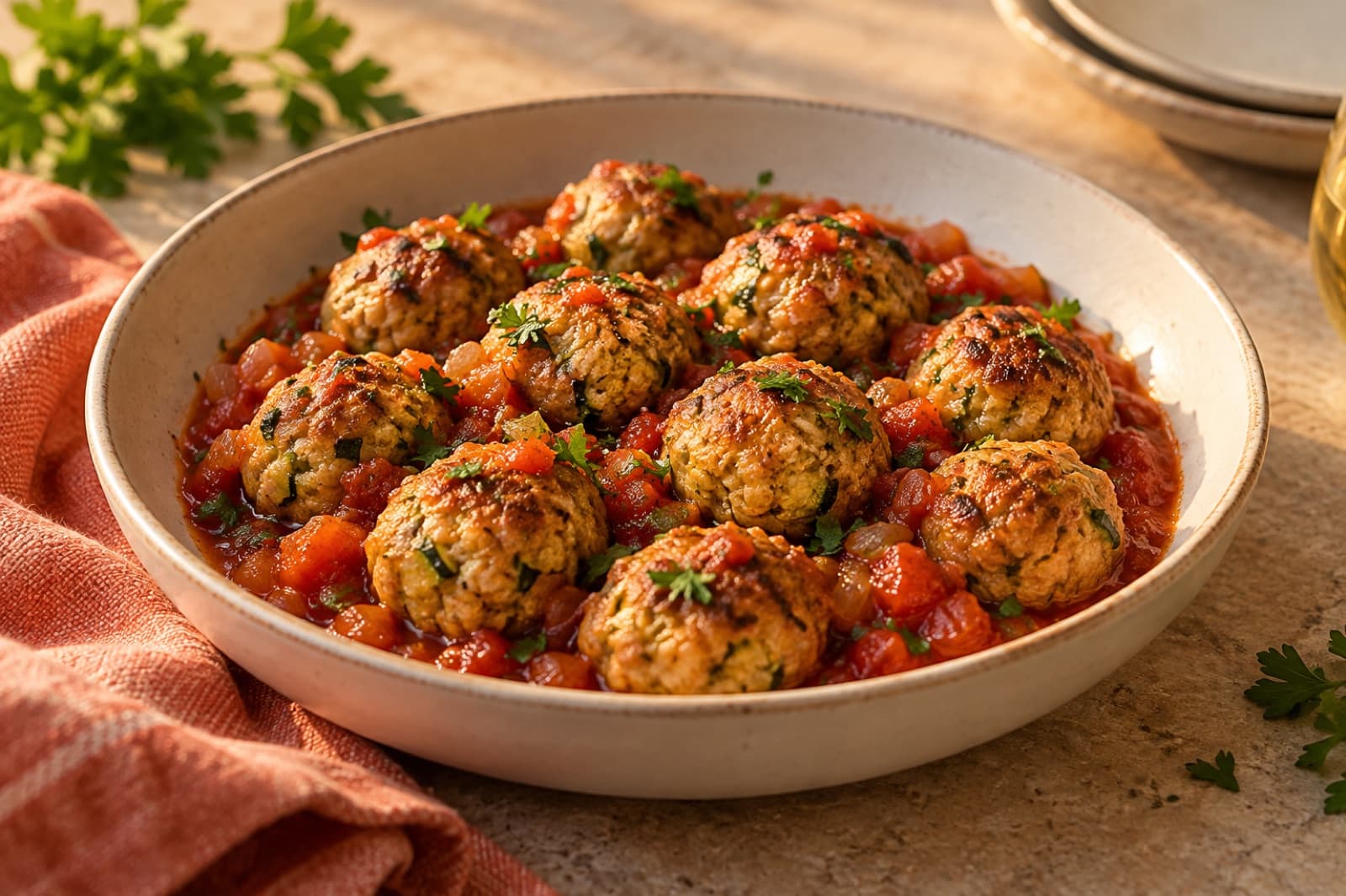 Photographic illustration of turkey zucchini meatballs
