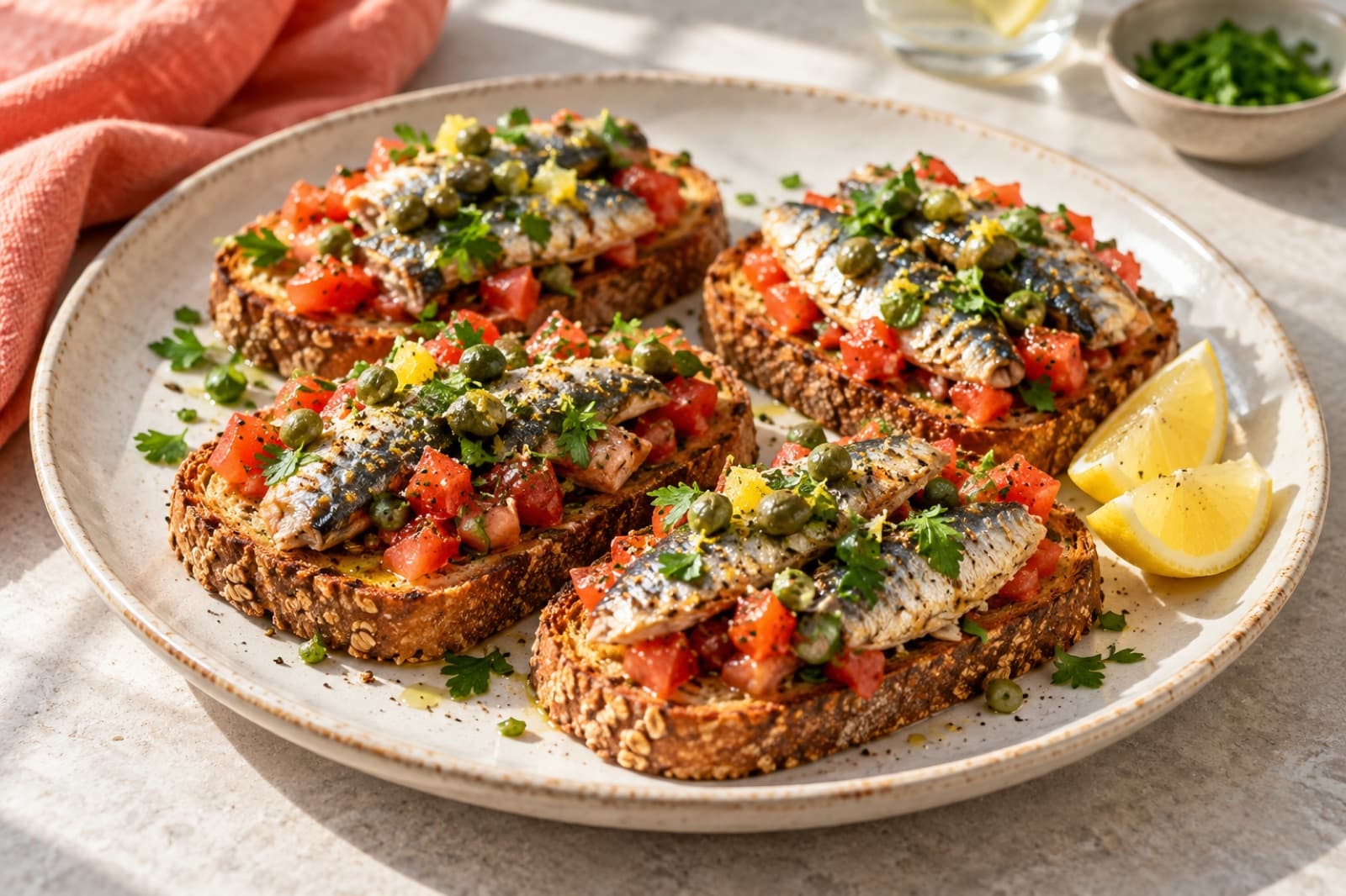 Photographic illustration of sardine tomato crunch toast